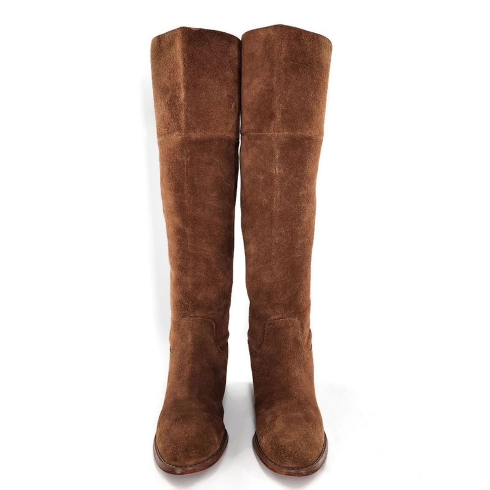 Michael Kors Regina Tan Brown Suede Pull-On Tall Over-The-Knee Flat Riding Boots - Picture 3 of 13